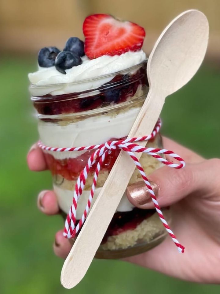 cake parfait in a mason jar