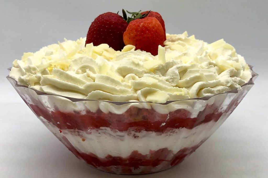 Strawberry Trifle made with stabilized whipped cream