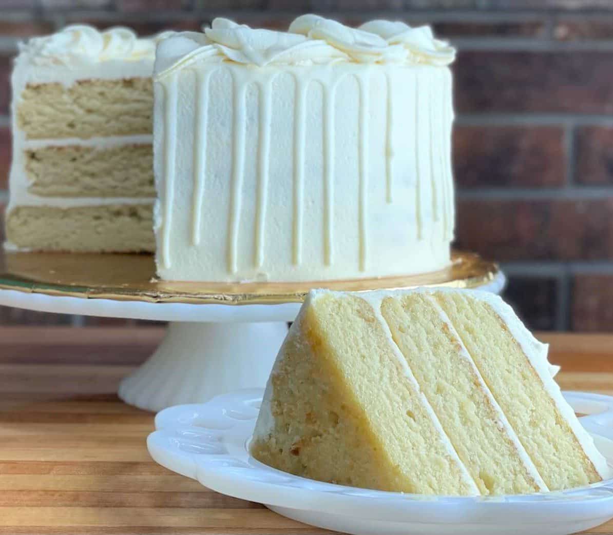 Moist Vanilla Almond Cake with Creamy Vanilla Buttercream - Amycakes Bakes