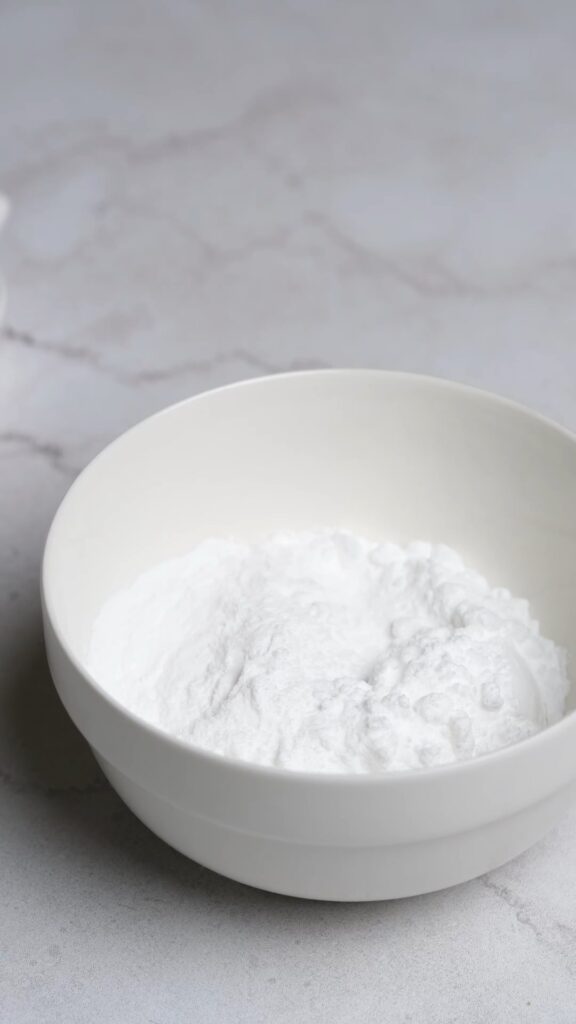 A bowl of powdered sugar and instant clearjel for stabilized whipped cream.