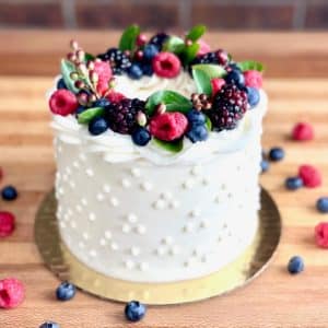 Vanilla Almond Cake with Triple Berry Compote Filling