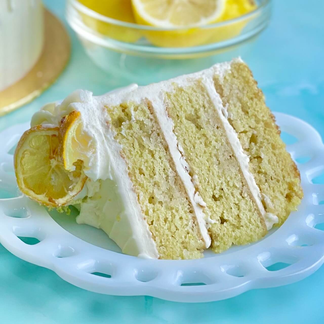Fresh Lemon Cake slice with lemon glaze