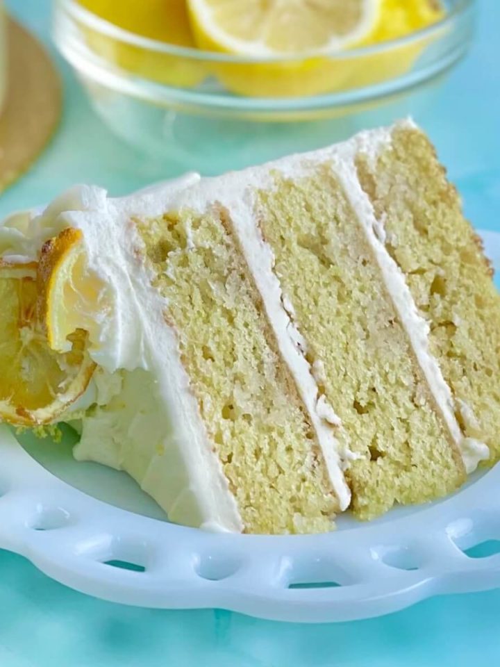 a slice of moist lemon drizzle cake