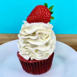 Stabilized whipped cream frosting on a cupcake