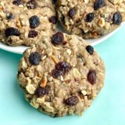 A plate of Bakery Style Soft and Chewy Oatmeal Raisin Cookies