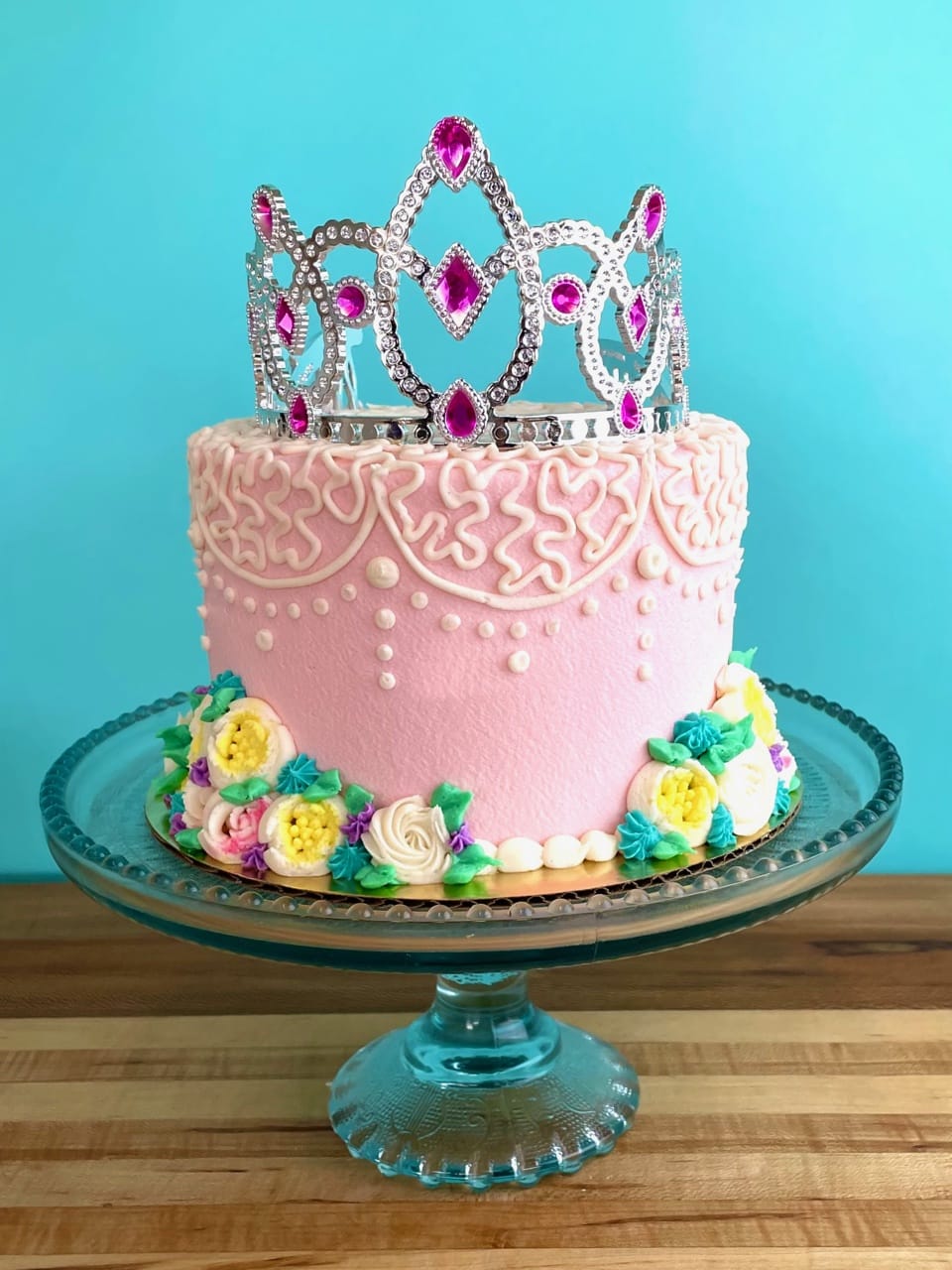 Buttercream Princess Flower Cake Design with a Tiara Cake Topper by Amycakes Bakes