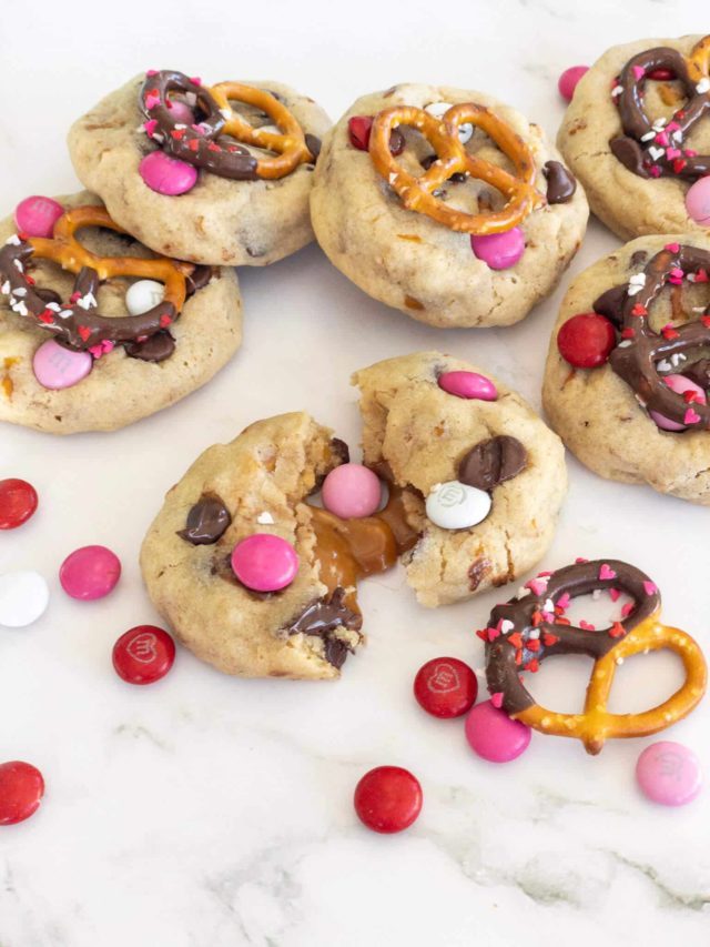 Caramel Stuffed Pretzel Chocolate Chip Cookies