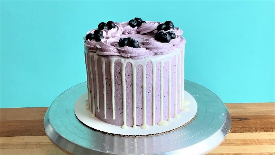 A decorated blueberry cake.