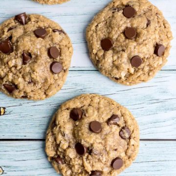 an overhead shot of flourless monster cookies