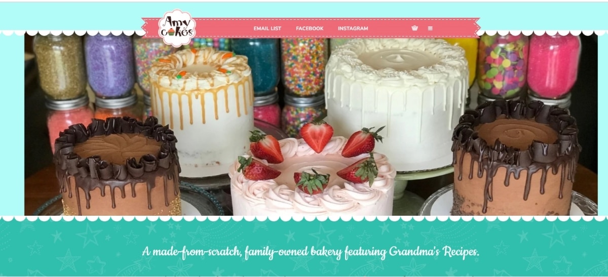 A screenshot of an online bakery selling cakes online