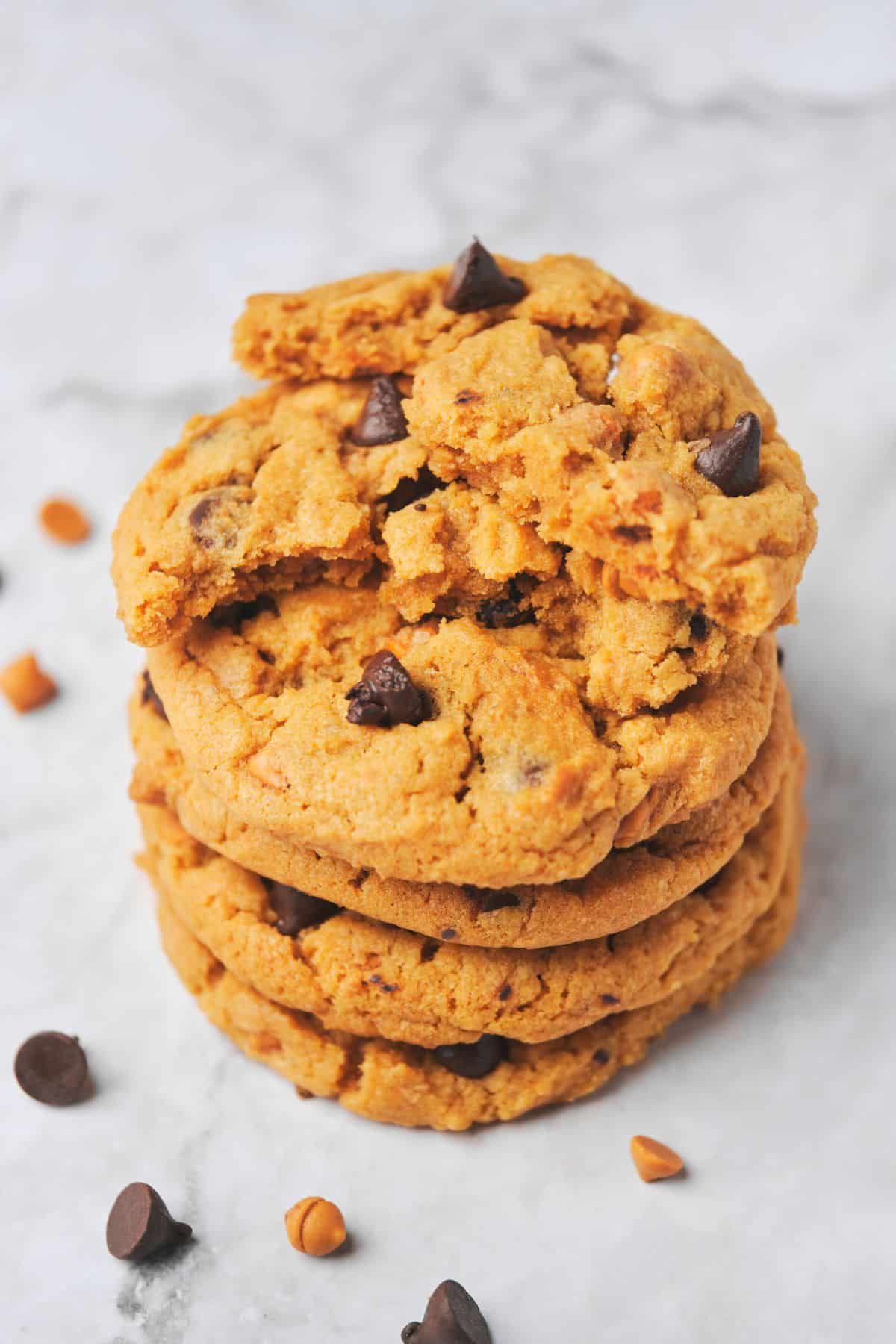 A stack of soft butterscotch chip cookies.