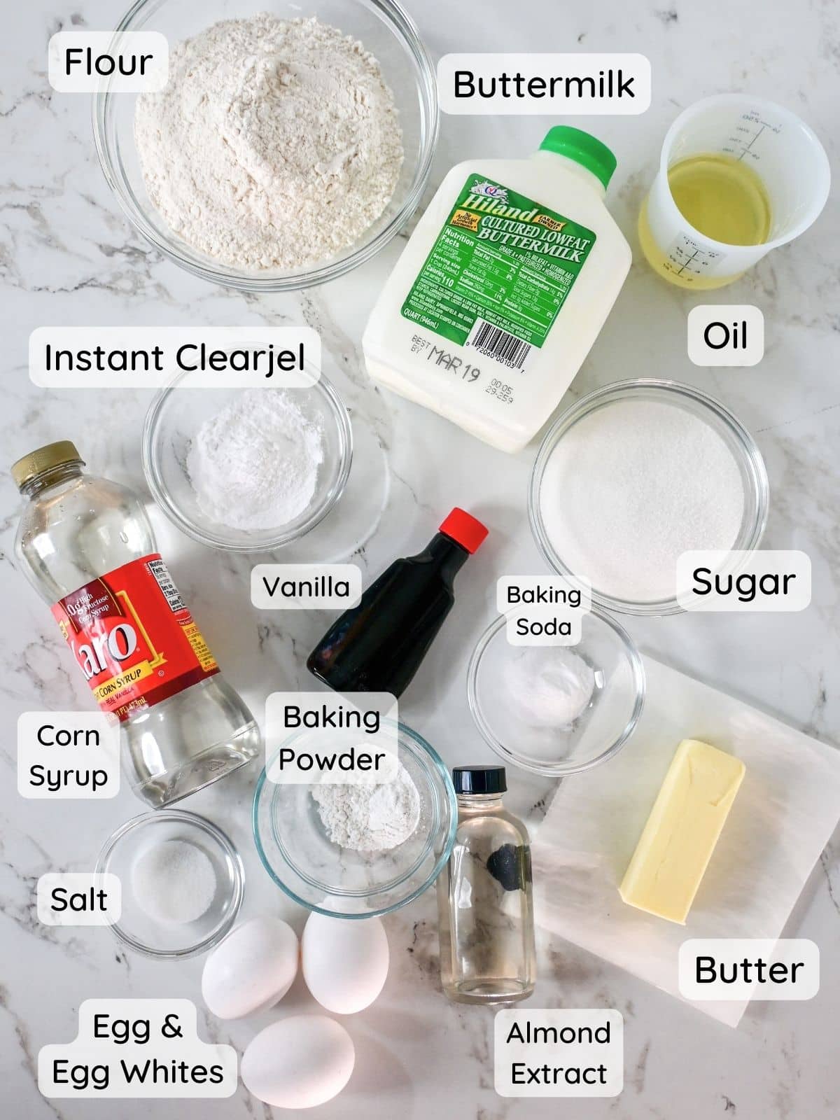 ingredients to make vanilla white cake.