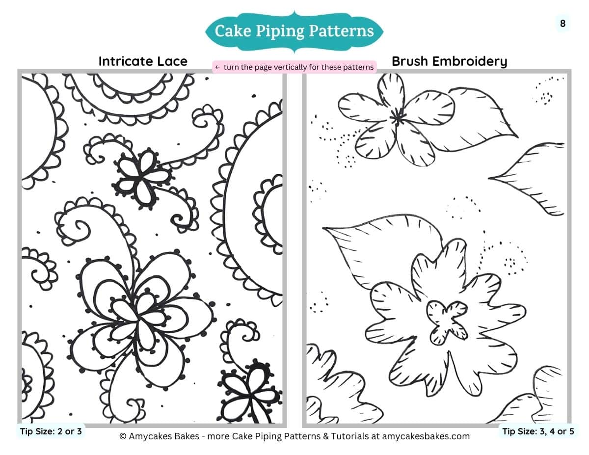 sample of a printable piping template to help bakers learn how to pipe fine details on cakes. 